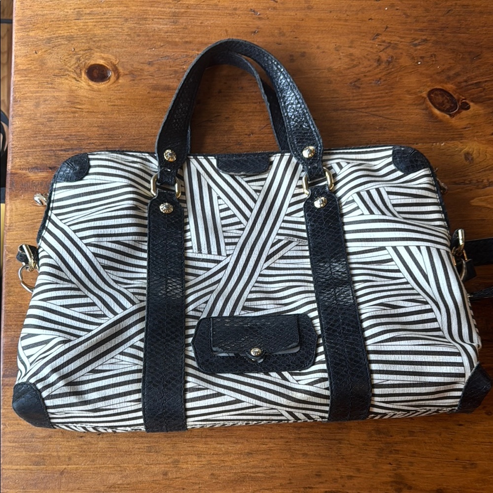 Henri Bendel Black and White Striped Handbag